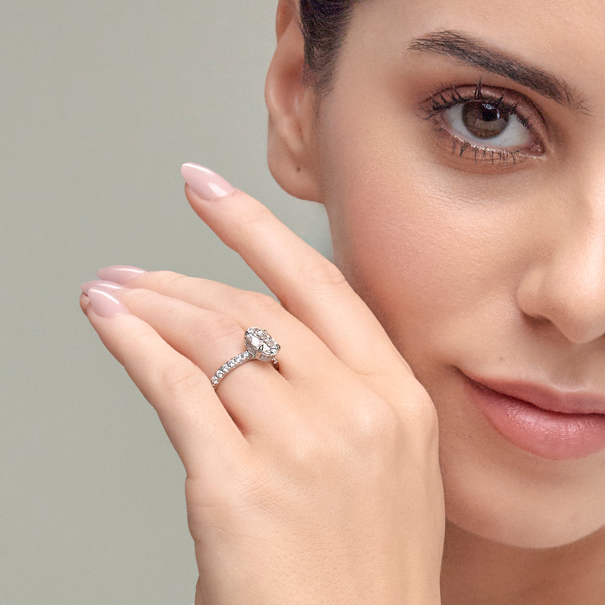 Veil Oval Diamond Hidden Halo Bridal Set in Platinum - 3.75 CTW