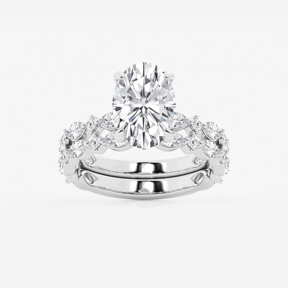 Evermore Oval Diamond Bridal Set in 14K White Gold - 4.4 CTW