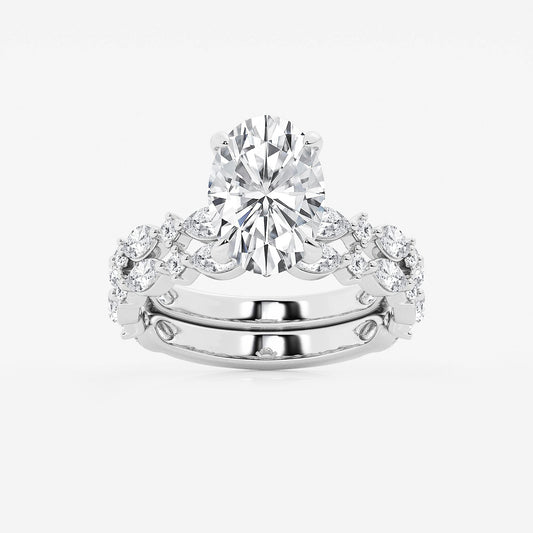 Evermore Oval Diamond Bridal Set in 14K White Gold - 4.4 CTW
