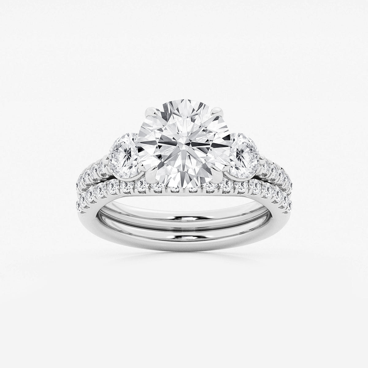 Passion Round Diamond Three Stone Bridal Set in Platinum - 4.125 CTW