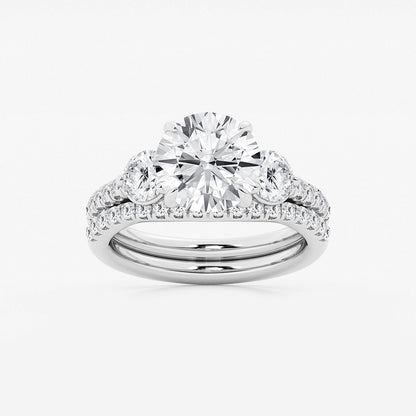 Passion Round Diamond Three Stone Bridal Set in Platinum - 4.125 CTW