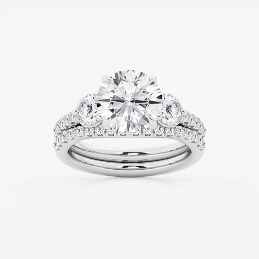 Passion Round Diamond Three Stone Bridal Set in Platinum - 4.125 CTW