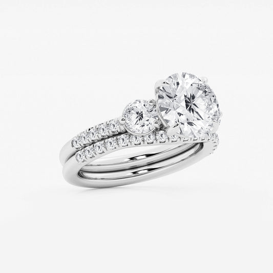 Passion Round Diamond Three Stone Bridal Set in Platinum - 4.125 CTW