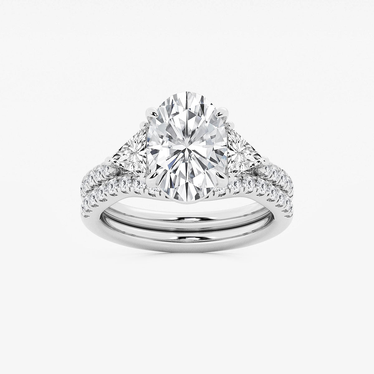Destiny Oval Diamond Three Stone Bridal Set in Platinum - 4.25 CTW
