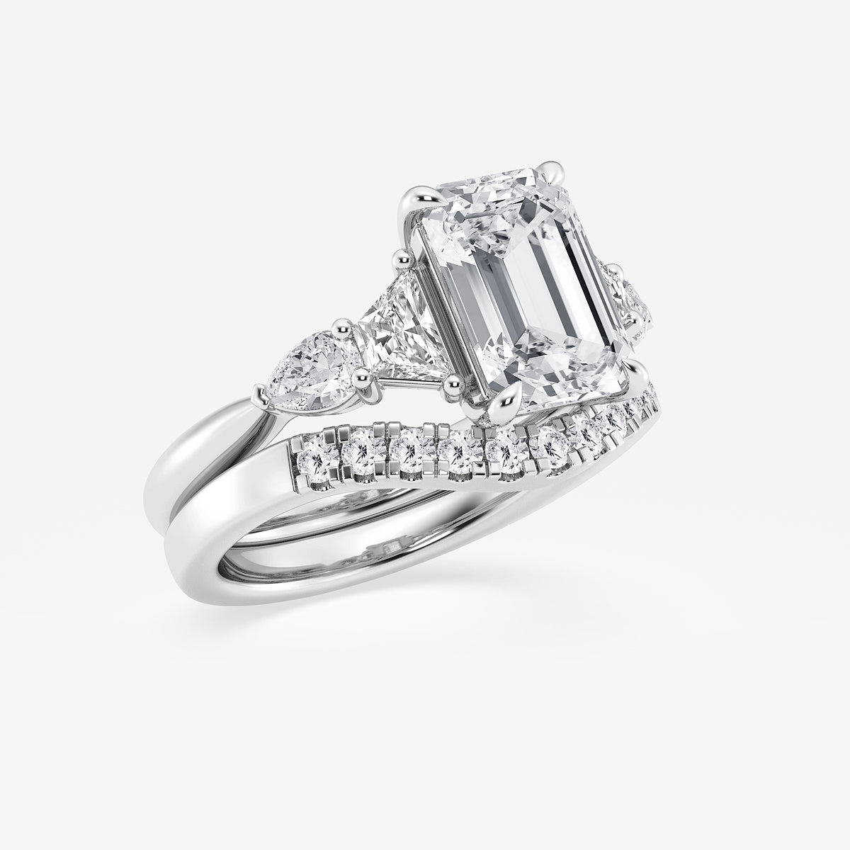 4 ctw Emerald Lab Grown Diamond Trapezoid and Pear Side Stone Bridal Set