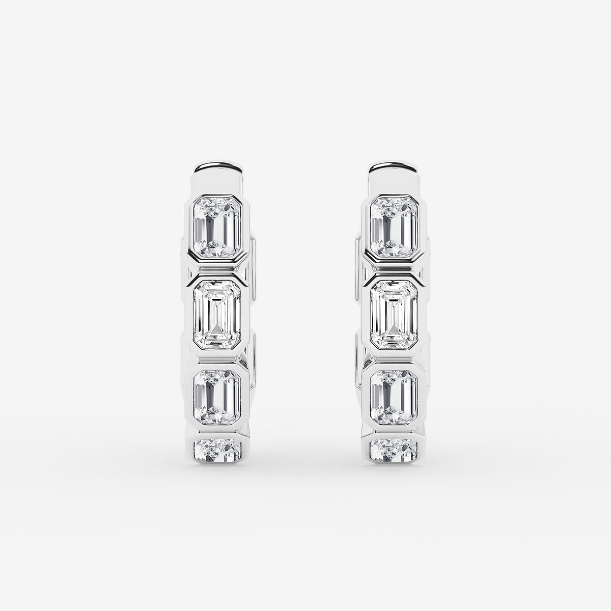 2 ctw Emerald Lab Grown Diamond Huggie Hoop Earrings    14K White Gold, DE, VS1