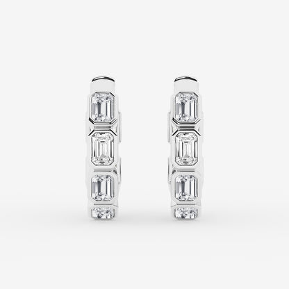 2 ctw Emerald Lab Grown Diamond Huggie Hoop Earrings    14K White Gold, DE, VS1