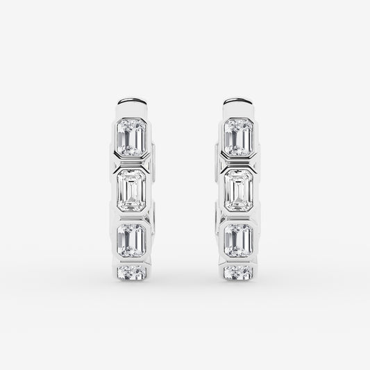 2 ctw Emerald Lab Grown Diamond Huggie Hoop Earrings    14K White Gold, DE, VS1