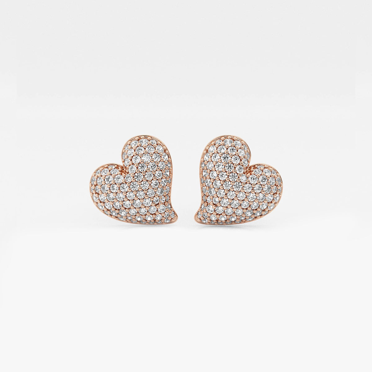 3/4 ctw Round Lab Grown Diamond Heart Shape Pave Stud Earring    14K Rose Gold, DE, VS1