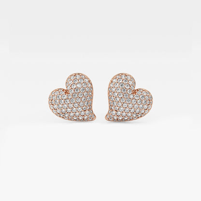 3/4 ctw Round Lab Grown Diamond Heart Shape Pave Stud Earring    14K Rose Gold, DE, VS1