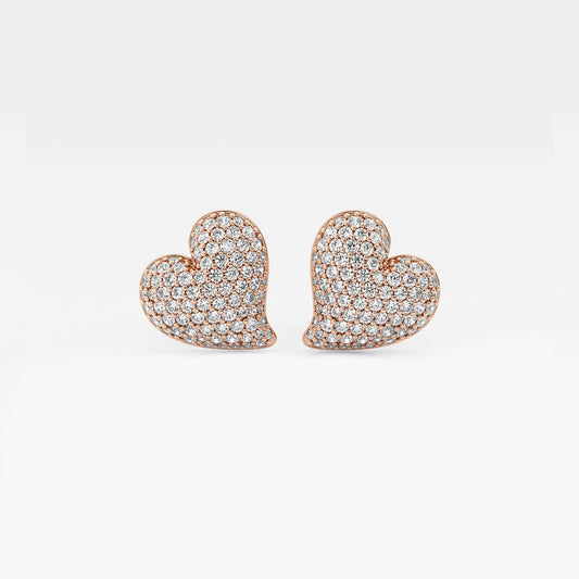 3/4 ctw Round Lab Grown Diamond Heart Shape Pave Stud Earring    14K Rose Gold, DE, VS1