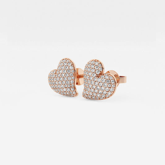 3/4 ctw Round Lab Grown Diamond Heart Shape Pave Stud Earring    14K Rose Gold, DE, VS1