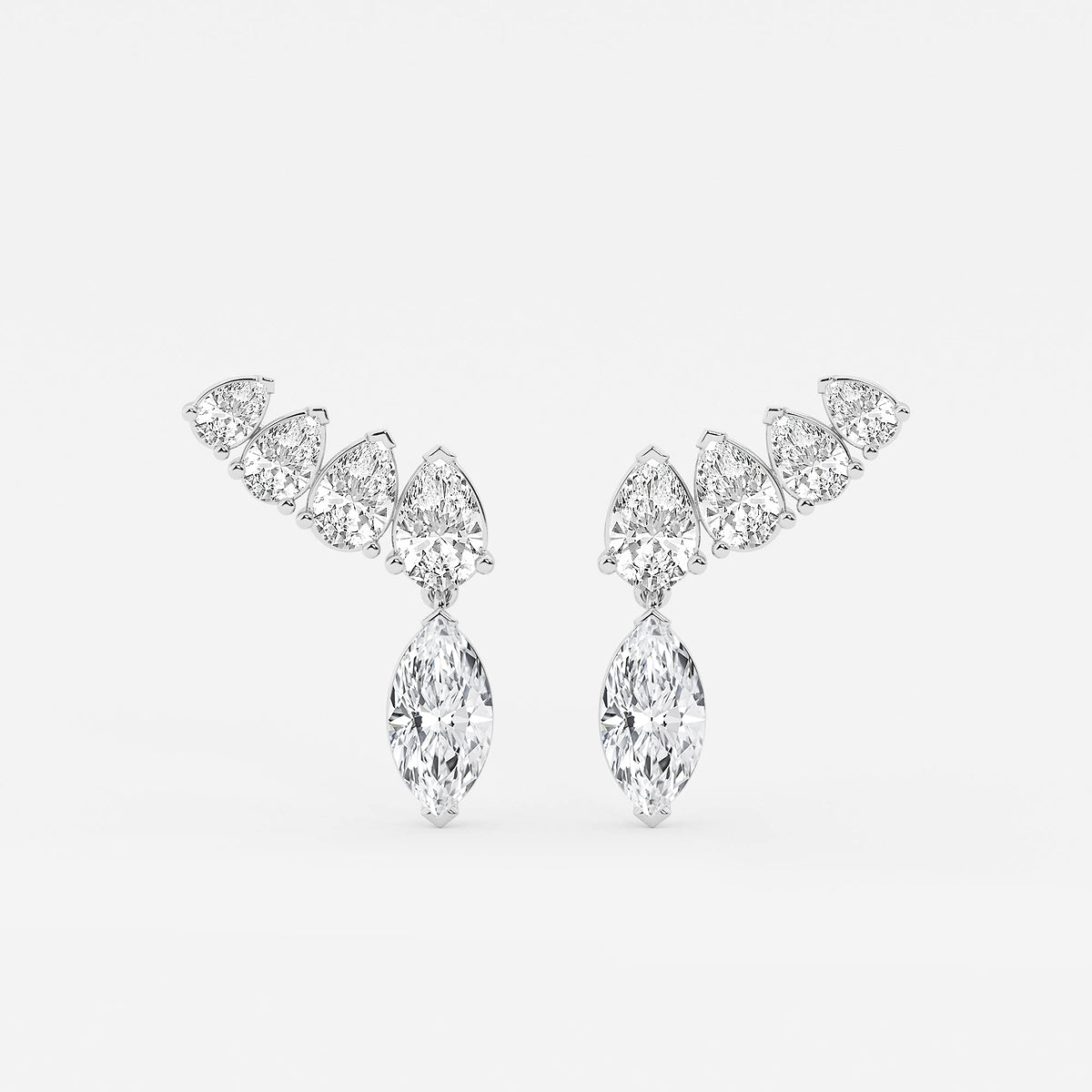 4 ctw Marquise Lab Grown Diamond with Pear Shape Ear Climber Earrings    Platinum, E, VS1