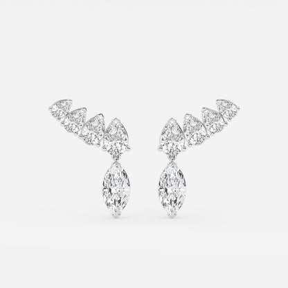 4 ctw Marquise Lab Grown Diamond with Pear Shape Ear Climber Earrings    Platinum, E, VS1
