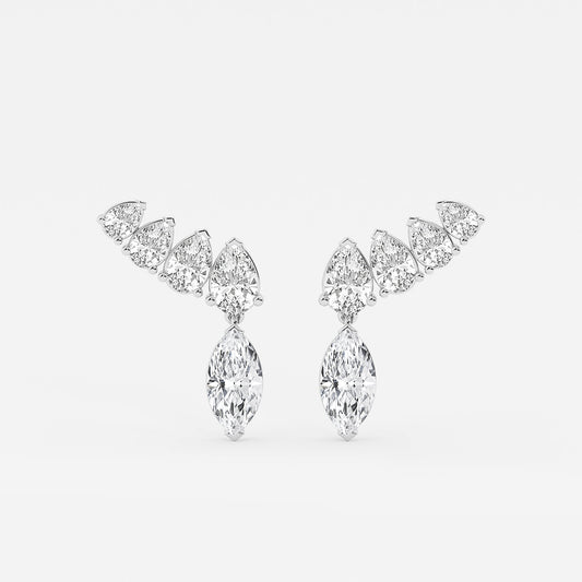 4 ctw Marquise Lab Grown Diamond with Pear Shape Ear Climber Earrings    Platinum, E, VS1