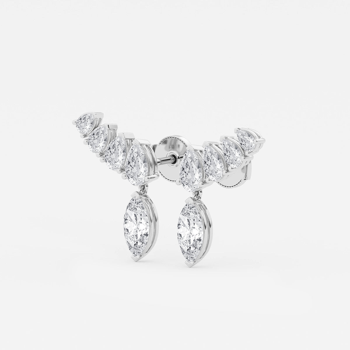 4 ctw Marquise Lab Grown Diamond with Pear Shape Ear Climber Earrings    Platinum, E, VS1