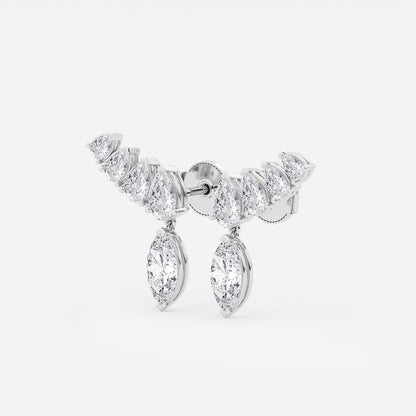 4 ctw Marquise Lab Grown Diamond with Pear Shape Ear Climber Earrings    Platinum, E, VS1
