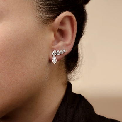4 ctw Marquise Lab Grown Diamond with Pear Shape Ear Climber Earrings    Platinum, E, VS1