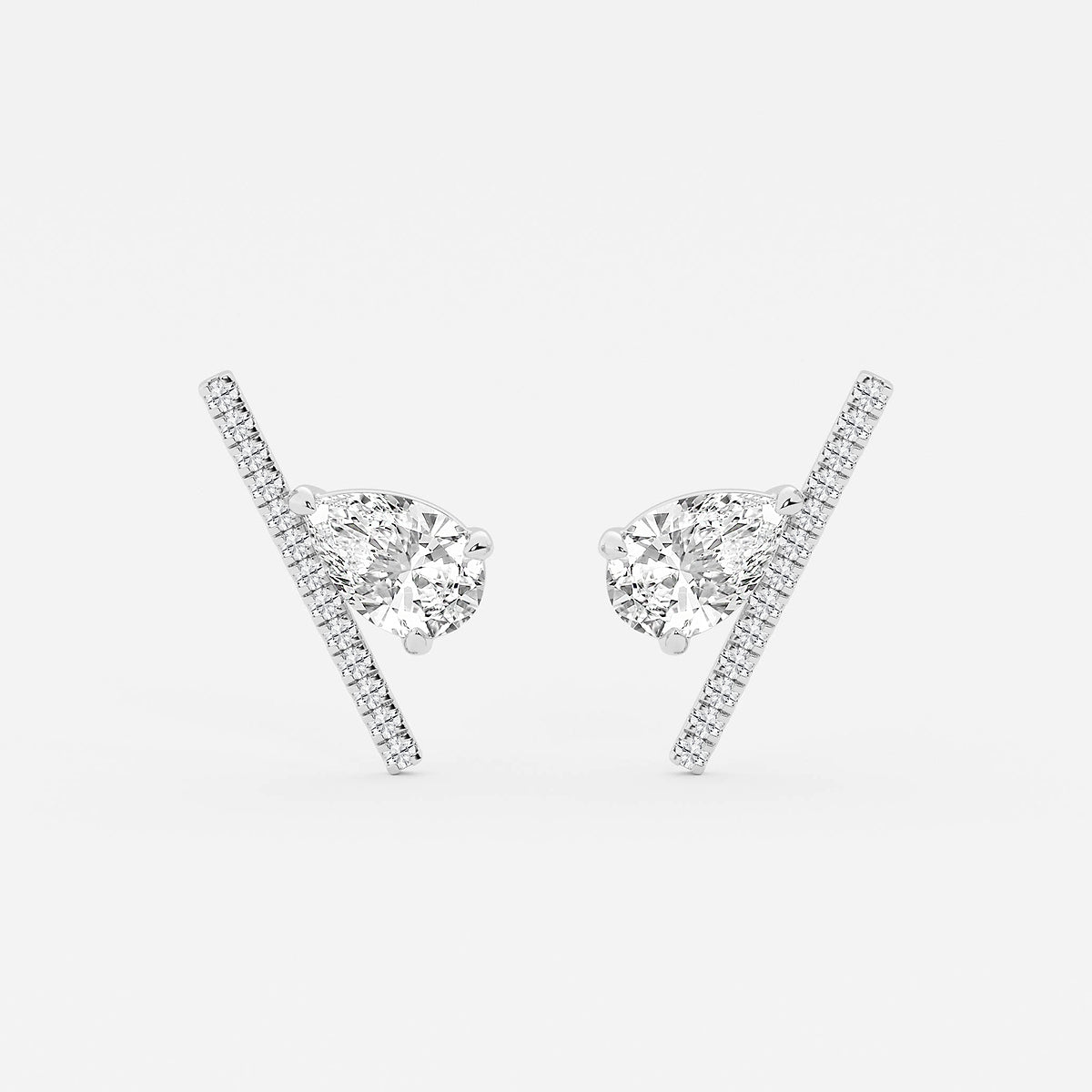 2 1/4 ctw Pear Lab Grown Diamond with Round Micro Pave Bar Stud Earrings    Platinum, E, VS1| IGI Certified