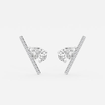 2 1/4 ctw Pear Lab Grown Diamond with Round Micro Pave Bar Stud Earrings    Platinum, E, VS1| IGI Certified
