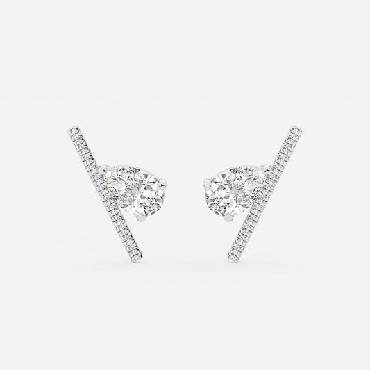 2 1/4 ctw Pear Lab Grown Diamond with Round Micro Pave Bar Stud Earrings    Platinum, E, VS1| IGI Certified