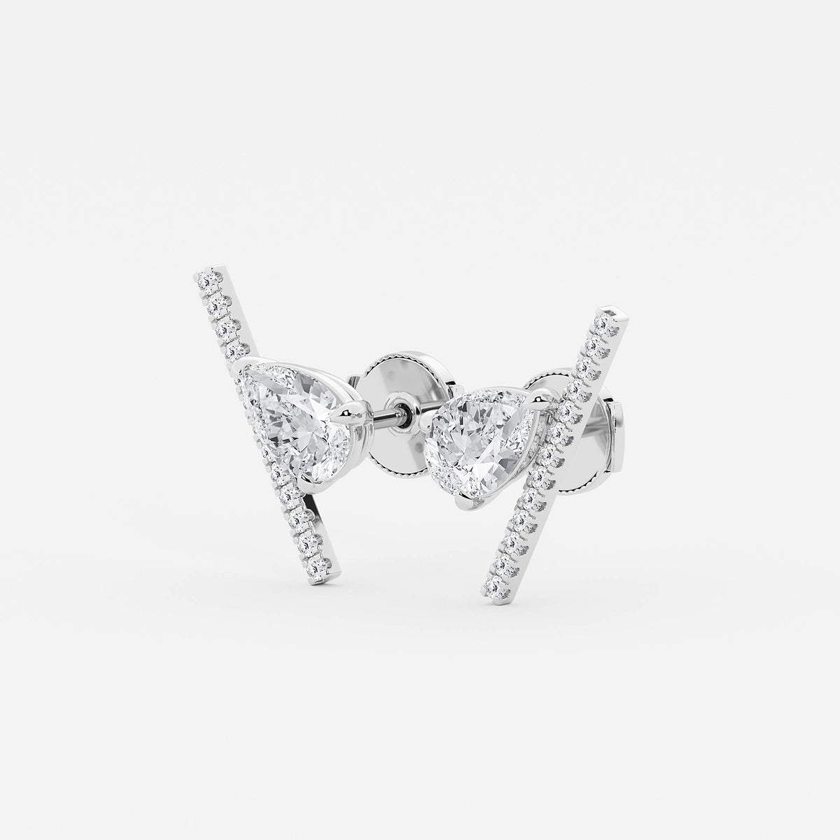 2 1/4 ctw Pear Lab Grown Diamond with Round Micro Pave Bar Stud Earrings    Platinum, E, VS1| IGI Certified