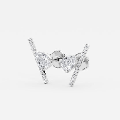 2 1/4 ctw Pear Lab Grown Diamond with Round Micro Pave Bar Stud Earrings    Platinum, E, VS1| IGI Certified