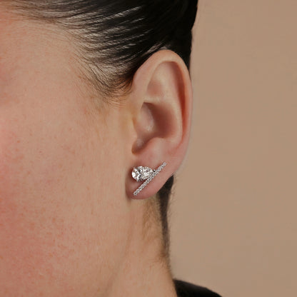 2 1/4 ctw Pear Lab Grown Diamond with Round Micro Pave Bar Stud Earrings    Platinum, E, VS1| IGI Certified