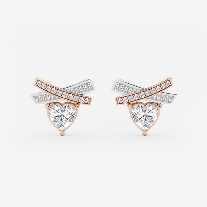 3 1/2 ctw Heart Lab Grown Diamond with Baguette and Round X Earrings    14K Two-Tone White & Rose Gold, E, VS1| IGI Certified