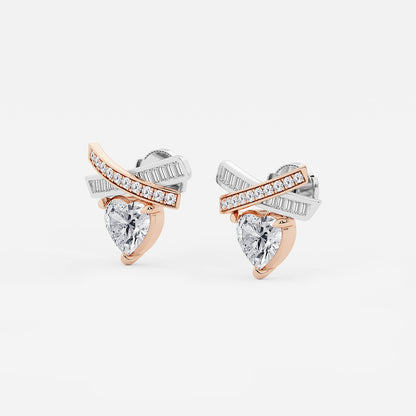 3 1/2 ctw Heart Lab Grown Diamond with Baguette and Round X Earrings    14K Two-Tone White & Rose Gold, E, VS1| IGI Certified