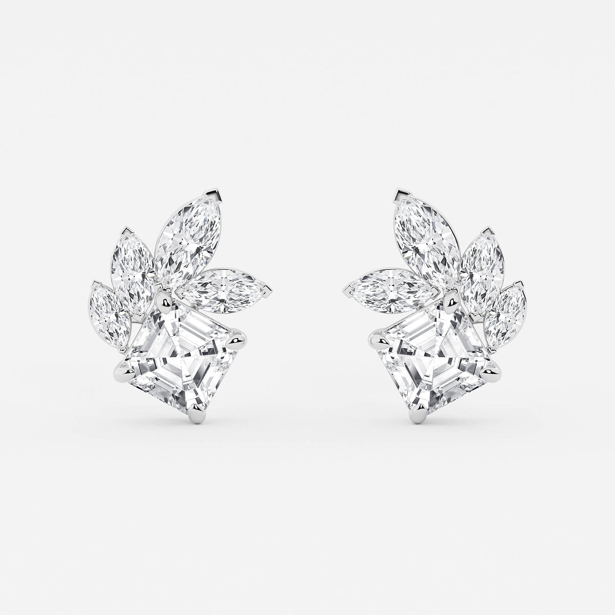 4 1/2 ctw Asscher and Marquise Lab Grown Diamond Stud Earrings    Platinum, E, VS1| IGI Certified