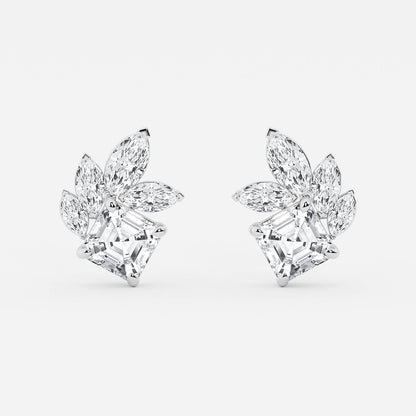 4 1/2 ctw Asscher and Marquise Lab Grown Diamond Stud Earrings    Platinum, E, VS1| IGI Certified