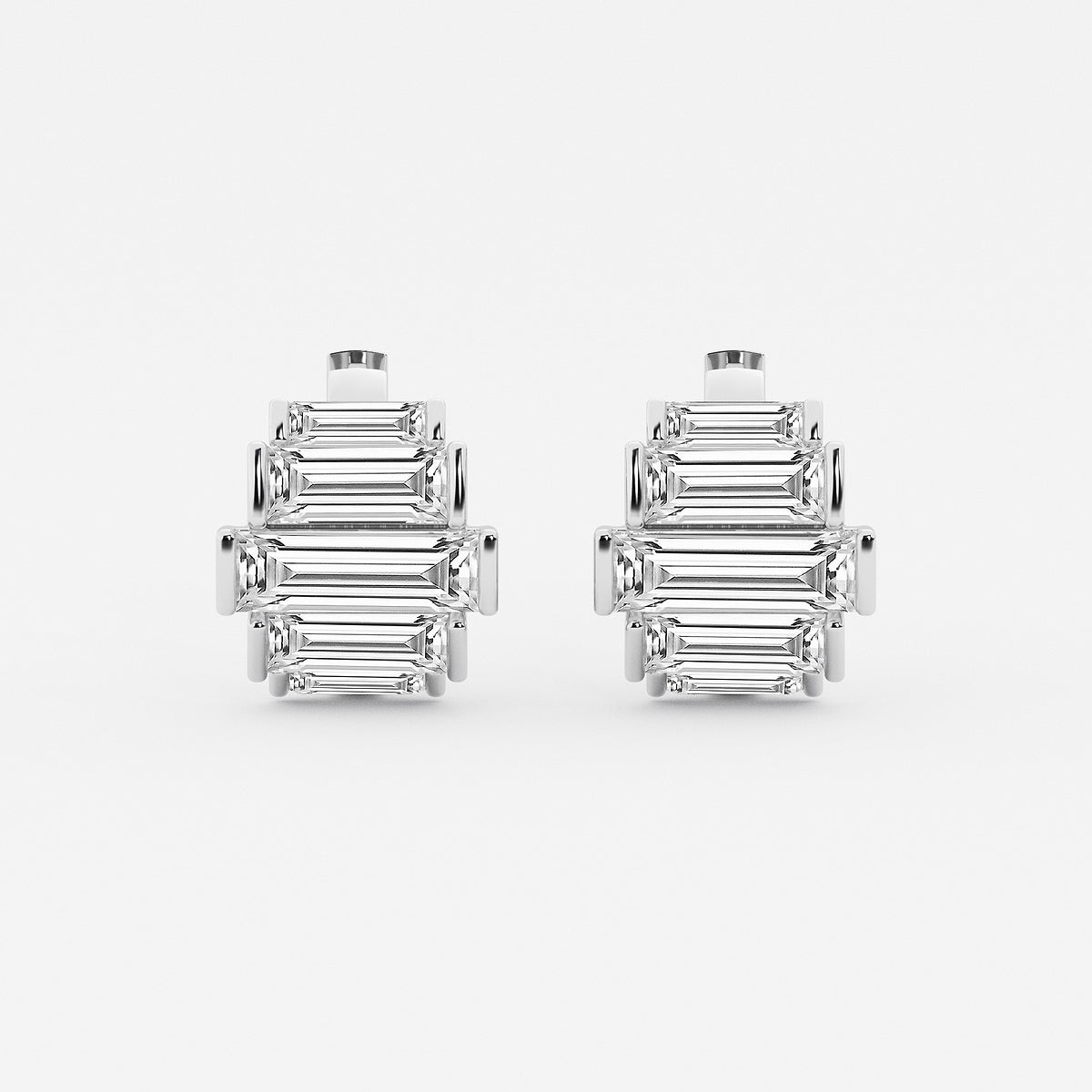 9 5/8 ctw Baguette Lab Grown Diamond Graduated Channel Set Hoop Earrings    Platinum, E, VS1