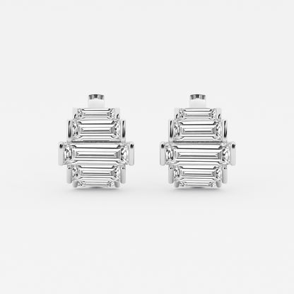 9 5/8 ctw Baguette Lab Grown Diamond Graduated Channel Set Hoop Earrings    Platinum, E, VS1