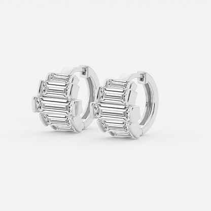 9 5/8 ctw Baguette Lab Grown Diamond Graduated Channel Set Hoop Earrings    Platinum, E, VS1