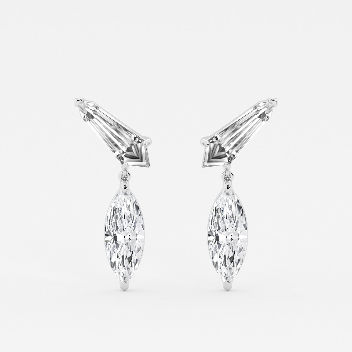 4 ctw Marquise & Sheild Lab Grown Diamond Ear Climber Drop Earrings    Platinum, E, VS1