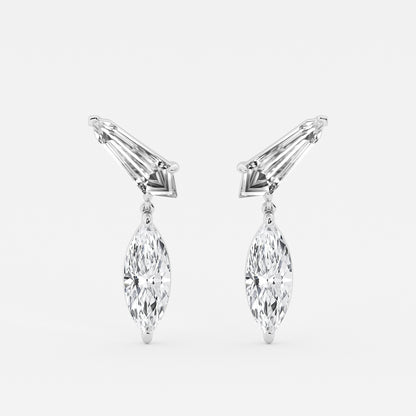 4 ctw Marquise & Sheild Lab Grown Diamond Ear Climber Drop Earrings    Platinum, E, VS1