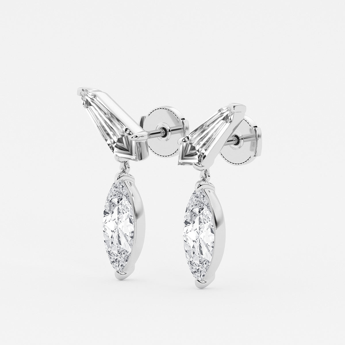 4 ctw Marquise & Sheild Lab Grown Diamond Ear Climber Drop Earrings    Platinum, E, VS1