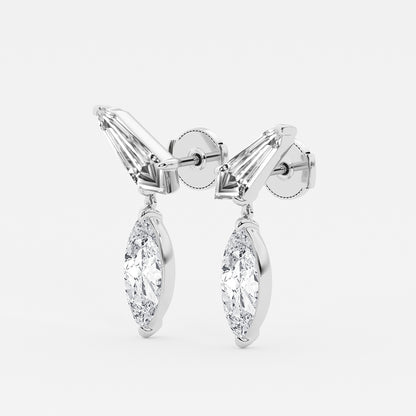 4 ctw Marquise & Sheild Lab Grown Diamond Ear Climber Drop Earrings    Platinum, E, VS1