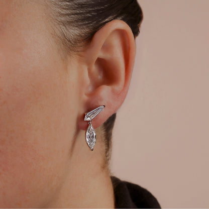 4 ctw Marquise & Sheild Lab Grown Diamond Ear Climber Drop Earrings    Platinum, E, VS1