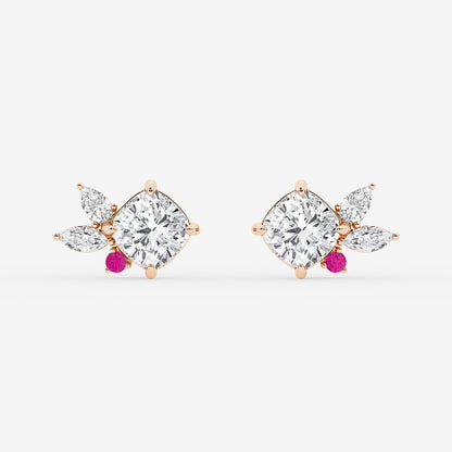 4 1/2 ctw Cushion Lab Grown Diamond with Marquise and Pear Floral Stud Earrings    14K Rose Gold, E, VS1| IGI Certified