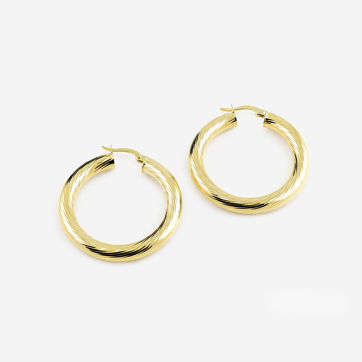 Texture Round Hoop Earrings - 25mm Diameter    14K Yellow Gold