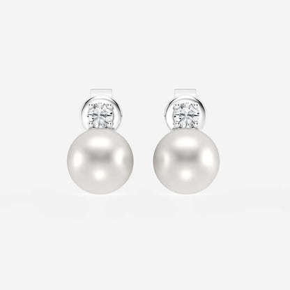 6.5 - 7.0 mm Cultured Freshwater Pearl and 0 ctw Lab Grown Diamond Stud Earrings    14K White Gold