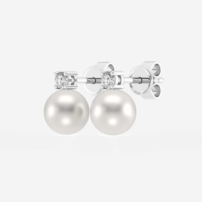 6.5 - 7.0 mm Cultured Freshwater Pearl and 0 ctw Lab Grown Diamond Stud Earrings    14K White Gold