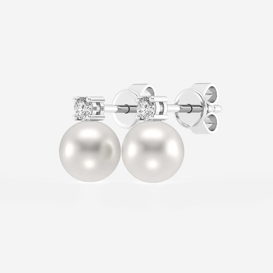 6.5 - 7.0 mm Cultured Freshwater Pearl and 0 ctw Lab Grown Diamond Stud Earrings    14K White Gold