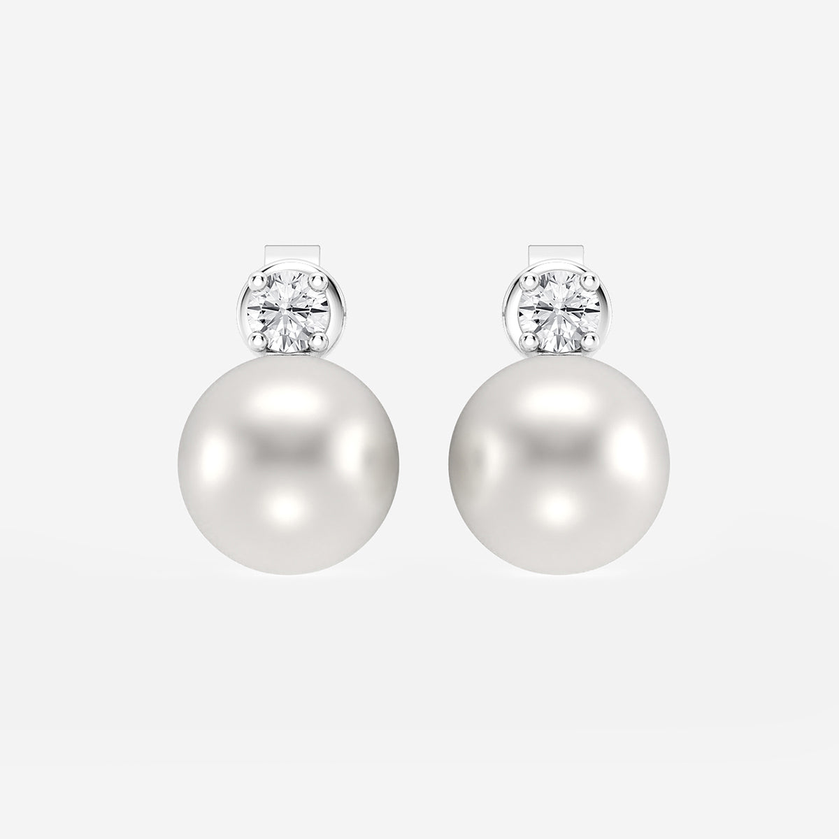 8.5 - 9.0 mm Cultured Freshwater Pearl and 1/5 ctw Lab Grown Diamond Stud Earrings    14K White Gold