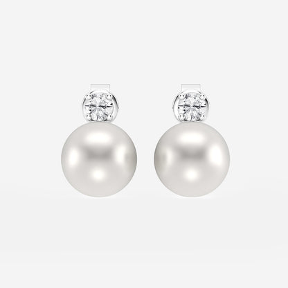 8.5 - 9.0 mm Cultured Freshwater Pearl and 1/5 ctw Lab Grown Diamond Stud Earrings    14K White Gold