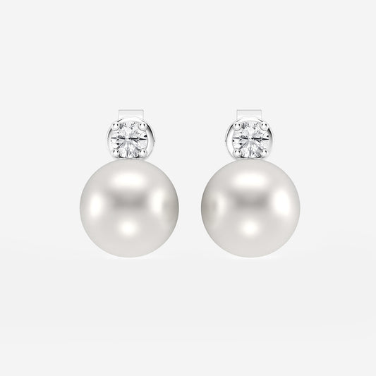 8.5 - 9.0 mm Cultured Freshwater Pearl and 1/5 ctw Lab Grown Diamond Stud Earrings    14K White Gold