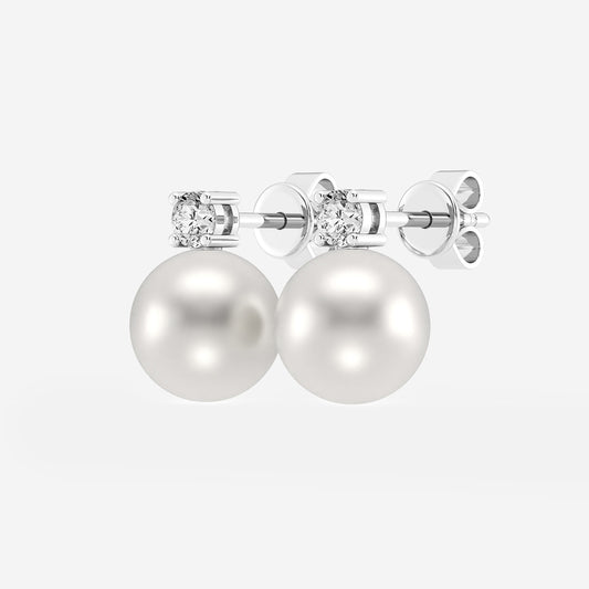 8.5 - 9.0 mm Cultured Freshwater Pearl and 1/5 ctw Lab Grown Diamond Stud Earrings    14K White Gold
