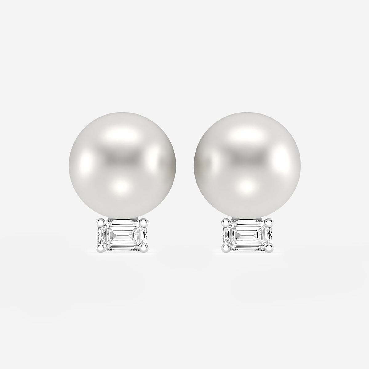 9.5 - 10.0 mm Cultured Freshwater Pearl and 1/2 ctw Lab Grown Diamond Stud Earrings    14K White Gold
